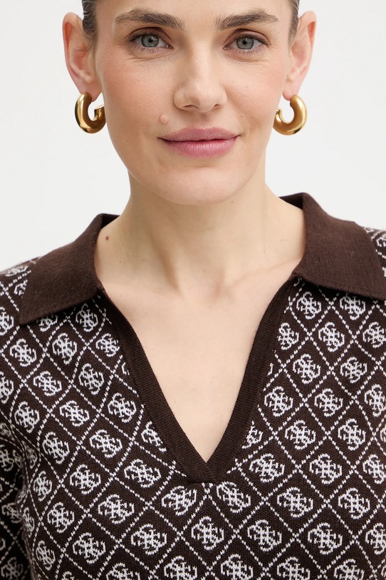 Guess sukienka z domieszką wełny AUBREY brązowy W5BK25.Z3JD2