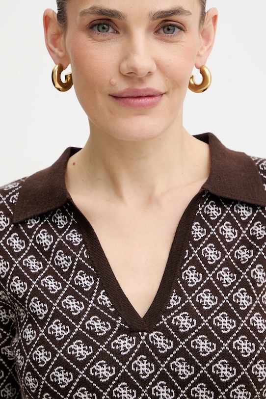 Guess sukienka z domieszką wełny AUBREY brązowy W5BK25.Z3JD2