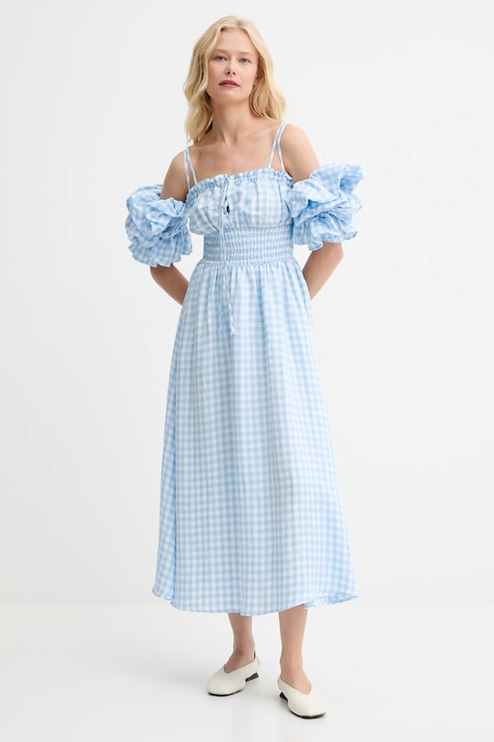 Льняное платье The Sleeper узор голубой ALDR01G027N