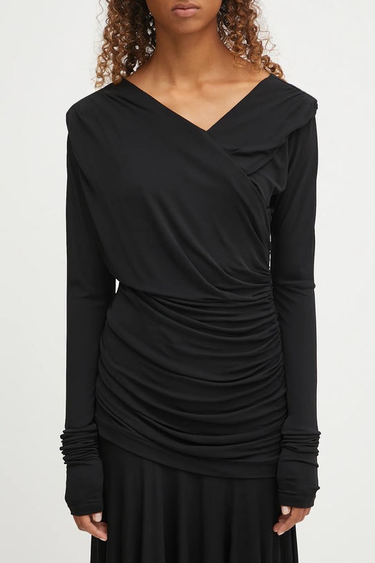 Šaty GANNI Interlock Jersey Crossover Ruched Long čierna T4213