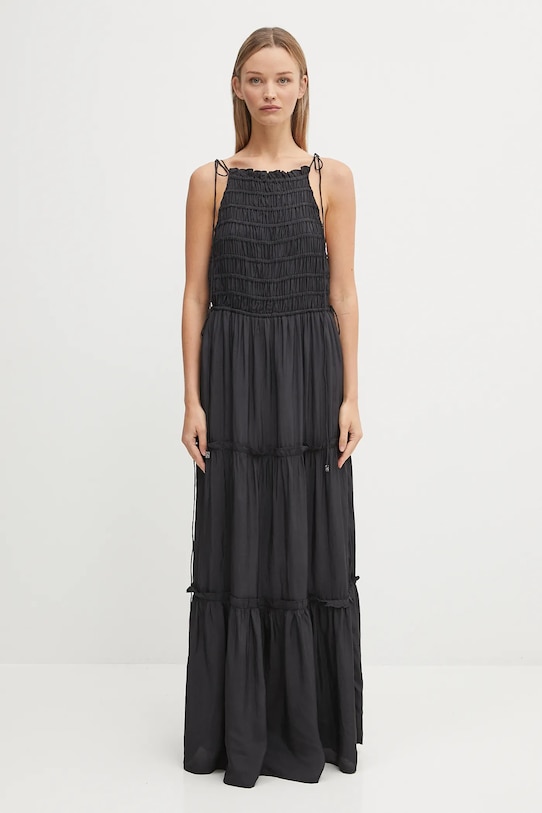 GANNI sukienka Viscose Habotai Maxi Smock Slip casual czarny W0571