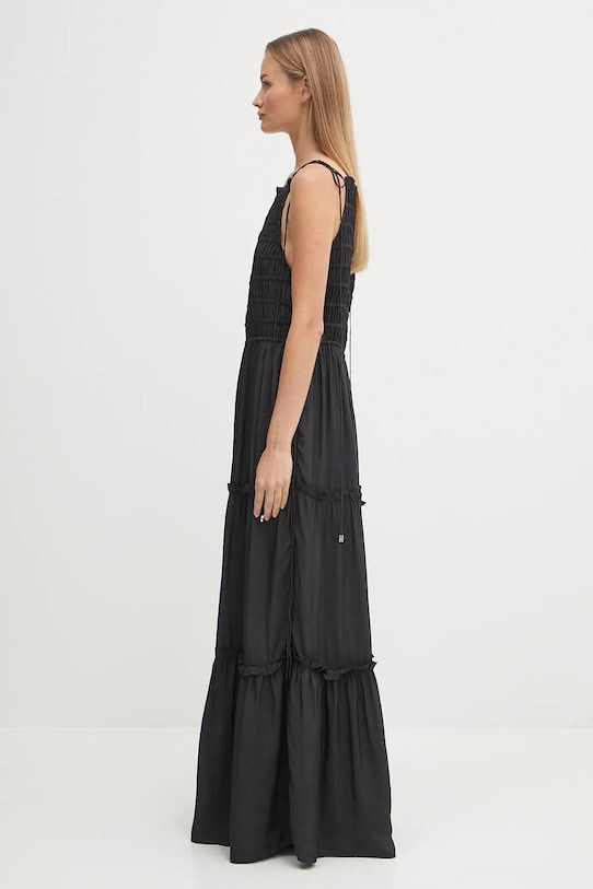 GANNI sukienka Viscose Habotai Maxi Smock Slip W0571 czarny AW25