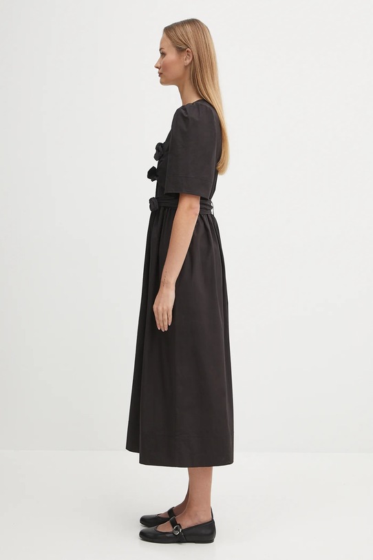 GANNI sukienka Stretch Cotton Tie Strap Midi W0842 czarny AW25