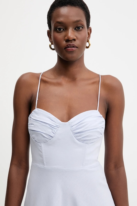 Bardot sukienka lniana niebieski 59894DB1