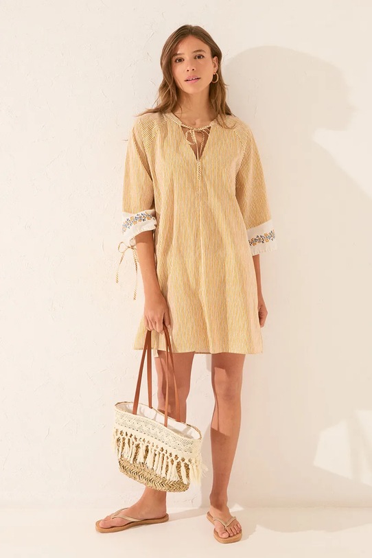 women'secret sukienka bawełniana trzy czwarte żółty 4922732