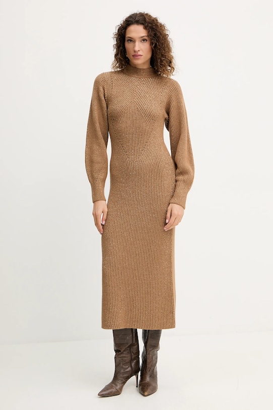 Vunena haljina Twinset bez uzorka smeđa 252TT3460