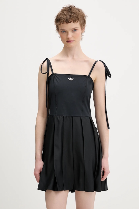 Φόρεμα adidas Originals Pleated Dress με ελαστάν μαύρο JW0115
