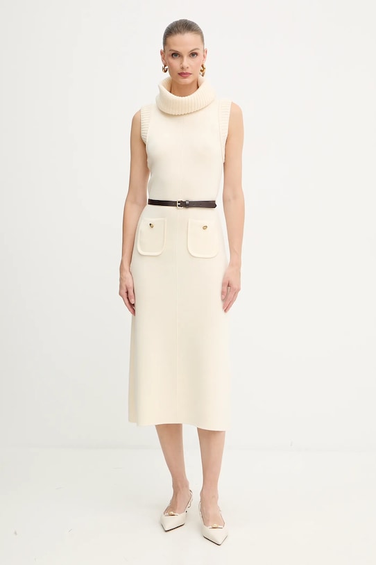 Luisa Spagnoli sukienka wełniana casual beżowy 100242