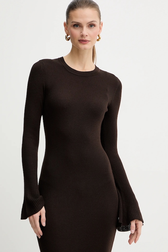 Luisa Spagnoli sukienka wełniana brązowy 100225