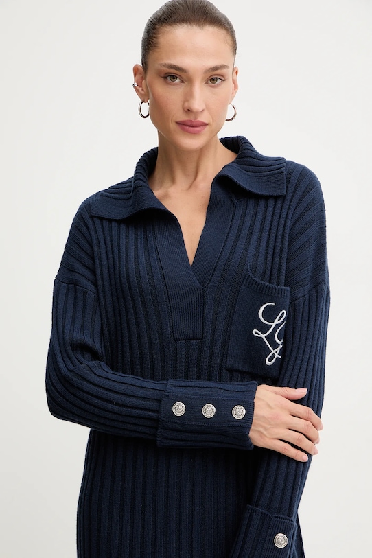 Liu Jo sukienka z dodatkiem wełny granatowy MF5049.MA51I