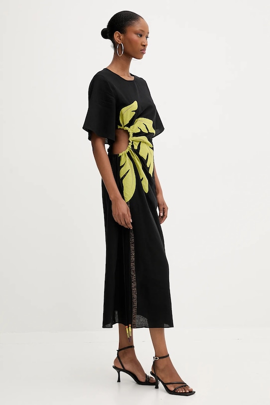 Φόρεμα με λινό Never Fully Dressed NFDDR2038 μαύρο AW25