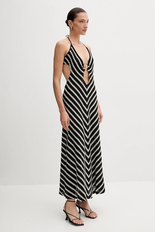 Bardot rochie din bumbac forma V negru 59904DB