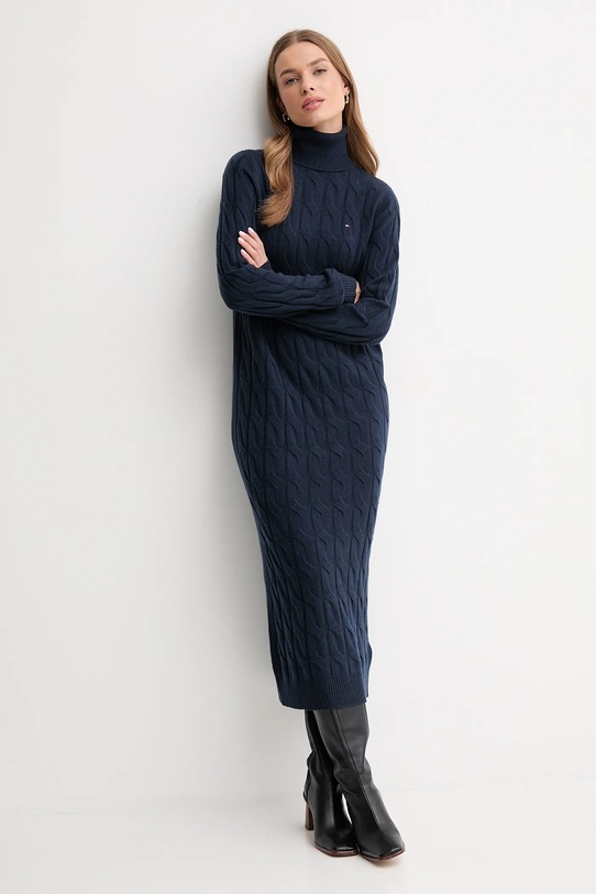 Tommy Hilfiger sukienka z dodatkiem wełny WW0WW46429 granatowy AW25