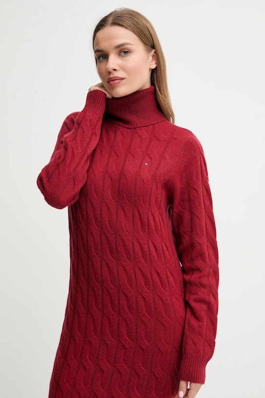 Tommy Hilfiger sukienka z dodatkiem wełny bordowy WW0WW46429