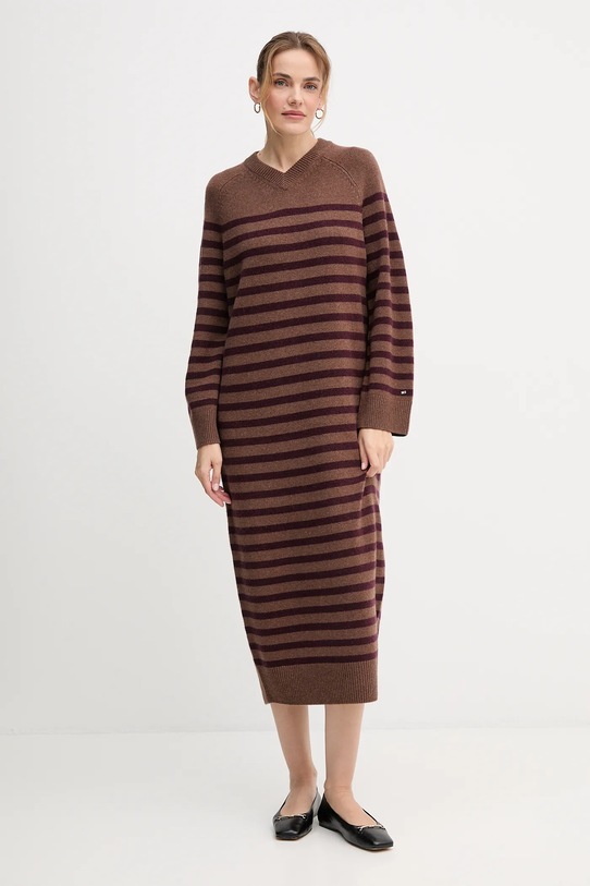 Volnena obleka Tommy Hilfiger Oversize rjava WW0WW46761