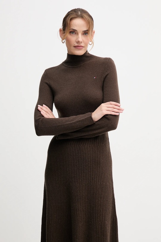 Vlnené šaty Tommy Hilfiger zelená WW0WW47303