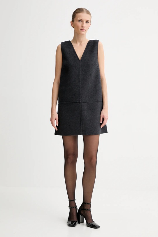Calvin Klein sukienka z dodatkiem wełny LV044D017G szary AW25