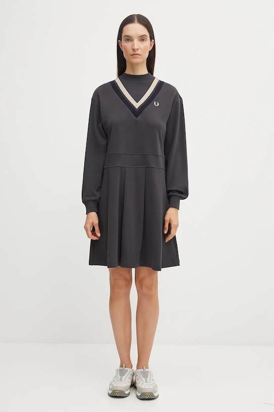 Fred Perry sukienka bawełniana gładkie szary D1178