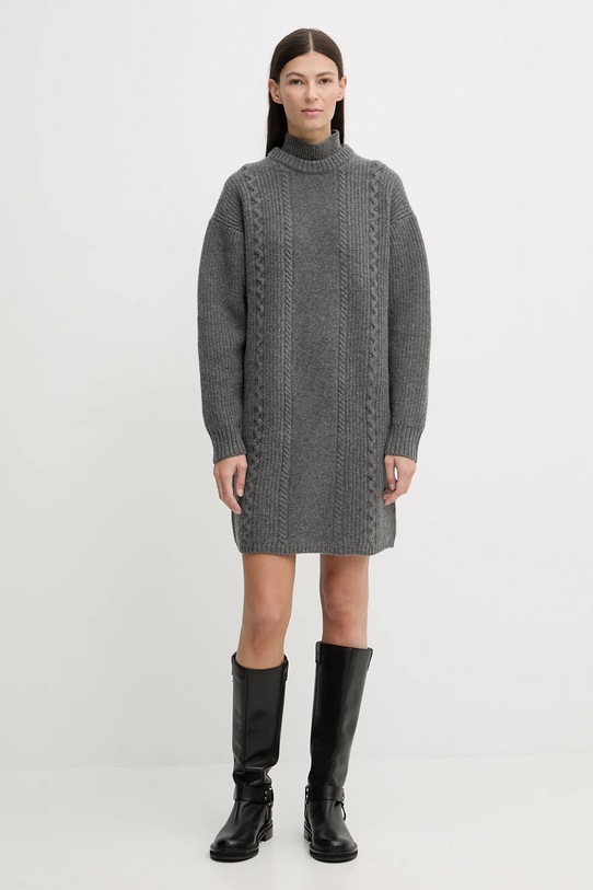 G-Star sukienka wełniana 0 D27217.D770 szary AW25