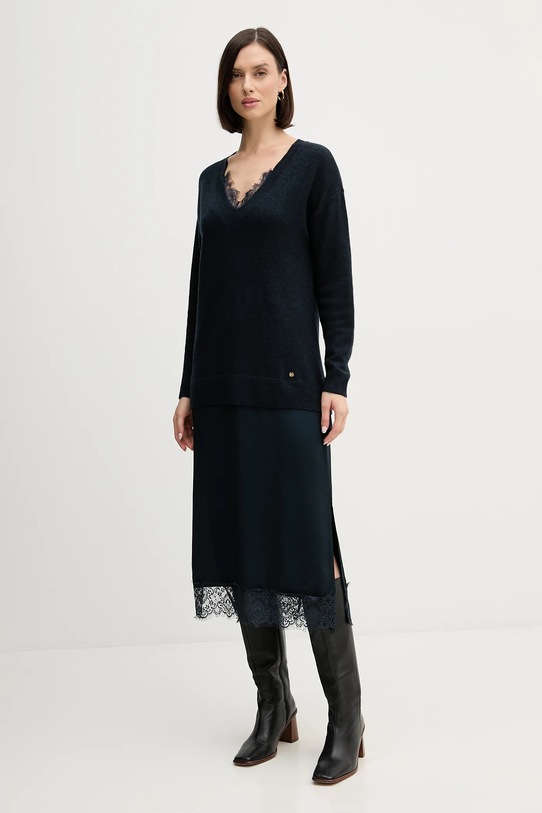 Pedro del Hierro sukienka z domieszką wełny z elastanem granatowy 6192942