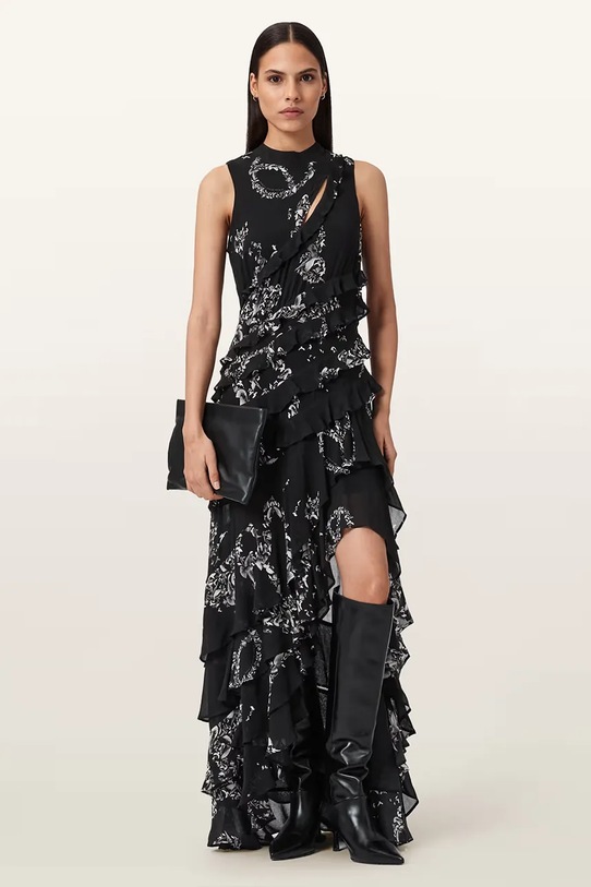 Viskózové šaty AllSaints CADY midi černá W004DD