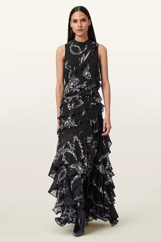 Viskózové šaty AllSaints CADY W004DD černá