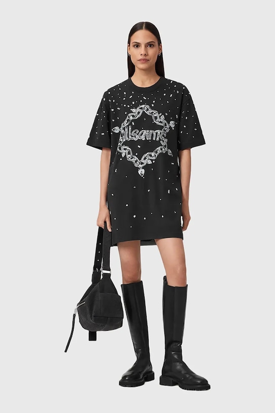 AllSaints sukienka bawełniana DRIP W082DD czarny
