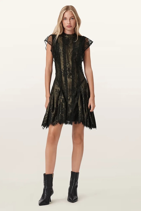 AllSaints sukienka FLEUR rozkloszowany czarny W132DD