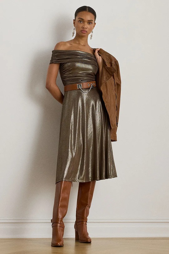 Lauren Ralph Lauren sukienka z elastanem złoty 253982168