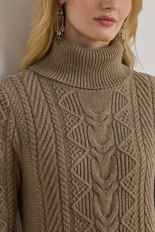 Lauren Ralph Lauren sukienka z dodatkiem wełny beżowy 200979705