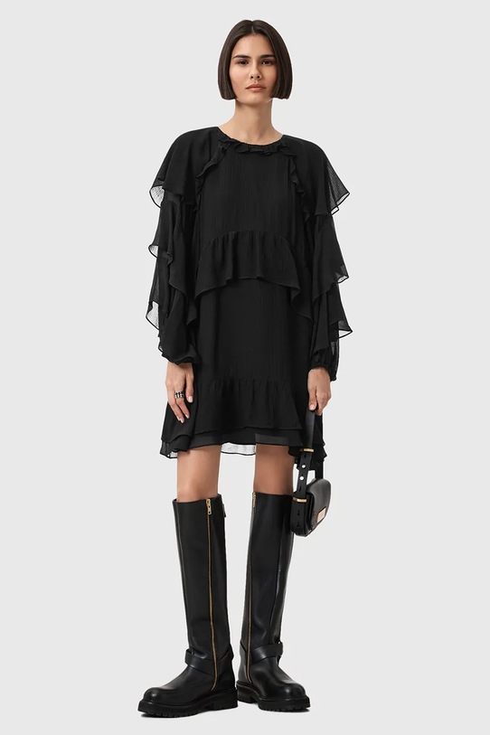 AllSaints sukienka z dodatkiem jedwabiu LISSIE casual czarny W100DD