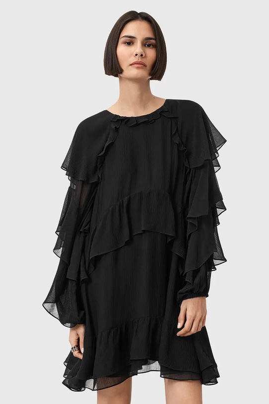 AllSaints sukienka z dodatkiem jedwabiu LISSIE W100DD czarny AW25
