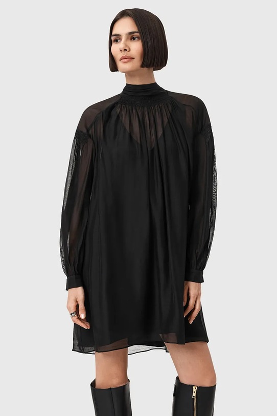 AllSaints sukienka z dodatkiem jedwabiu PEARLA W095DD czarny AW25