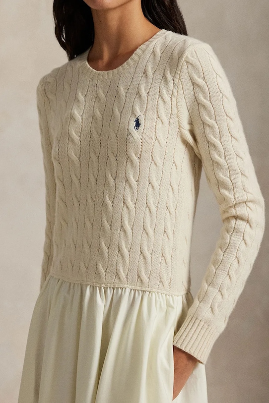 Polo Ralph Lauren sukienka z dodatkiem wełny beżowy 211978251