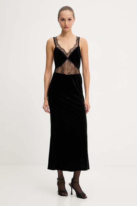 Never Fully Dressed sukienka welurowa z elastanem czarny NFDDR3012