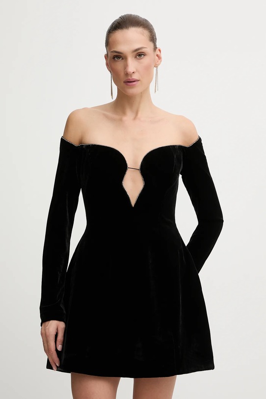 Bardot sukienka welurowa rozkloszowany czarny 60094DB