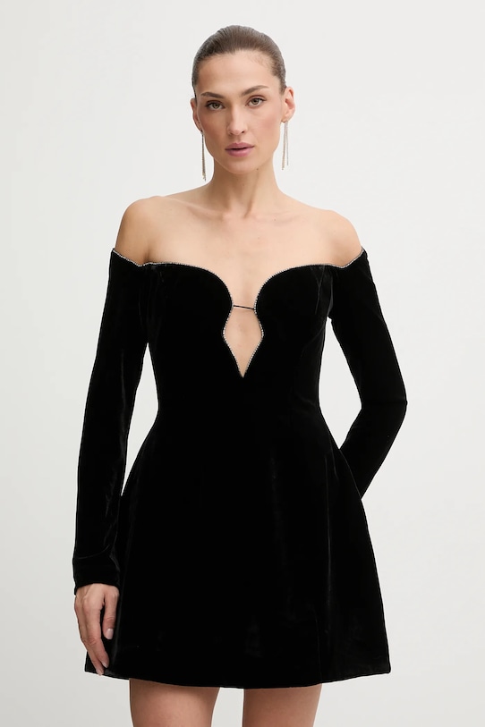 Bardot sukienka welurowa rozkloszowany czarny 60094DB