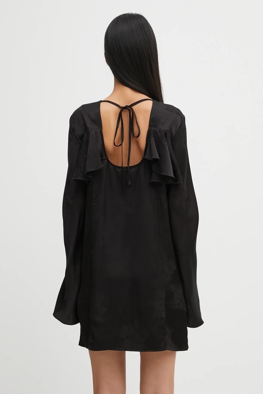 Odzież GANNI sukienka Fluid Satin Jacquard Mini Ruffle W0792 czarny