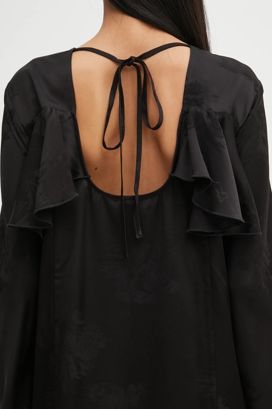 GANNI sukienka Fluid Satin Jacquard Mini Ruffle czarny W0792