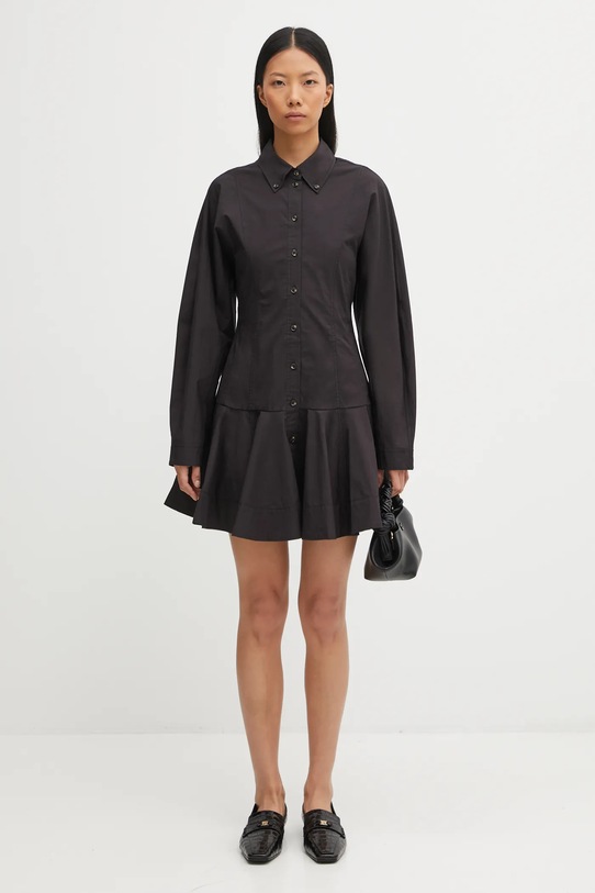 GANNI sukienka Stretch Cotton Buttoned Mini W1001 czarny