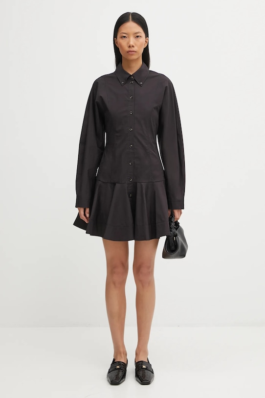 GANNI sukienka Stretch Cotton Buttoned Mini W1001 czarny