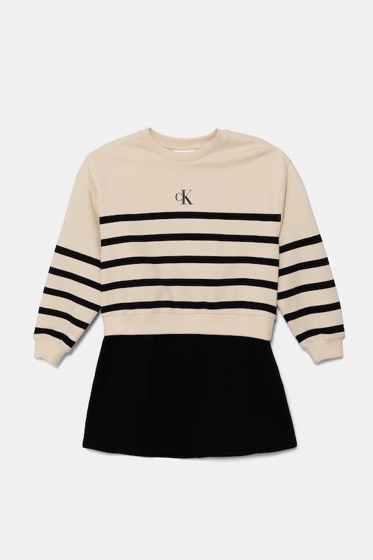 Calvin Klein Jeans sukienka bawełniana dziecięca wzorzyste beżowy IG0IG02963.9BYA