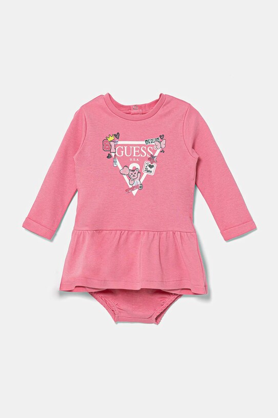 Guess sukienka niemowlęca nadruk różowy A4YK19.KA6W4.9BYA