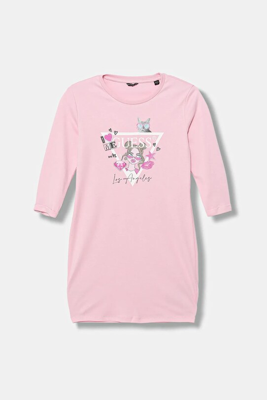 Guess sukienka bawełniana dziecięca nadruk różowy J3YK13.KA6W4.9BYA