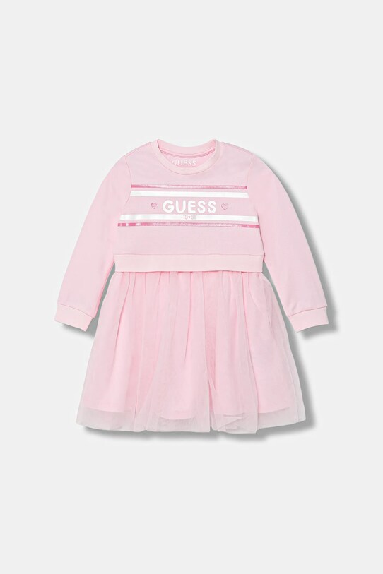 Guess sukienka bawełniana dziecięca nadruk różowy K5YK01.KB8R0.9BYA