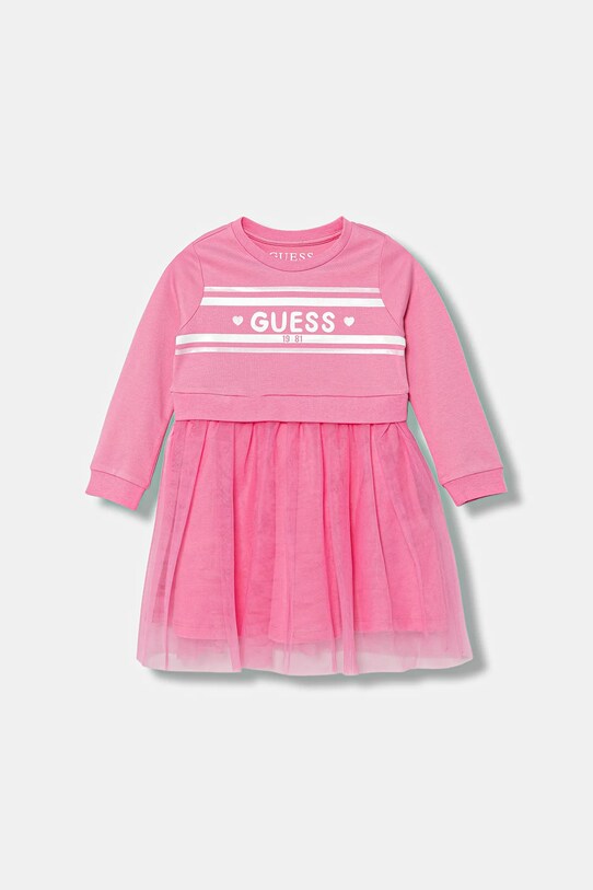 Guess sukienka bawełniana dziecięca nadruk różowy K5YK01.KB8R0.9BYA