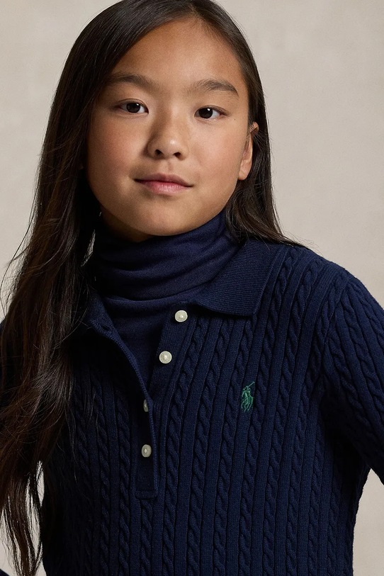 Παιδικό βαμβακερό φόρεμα Polo Ralph Lauren 313978841001 σκούρο μπλε