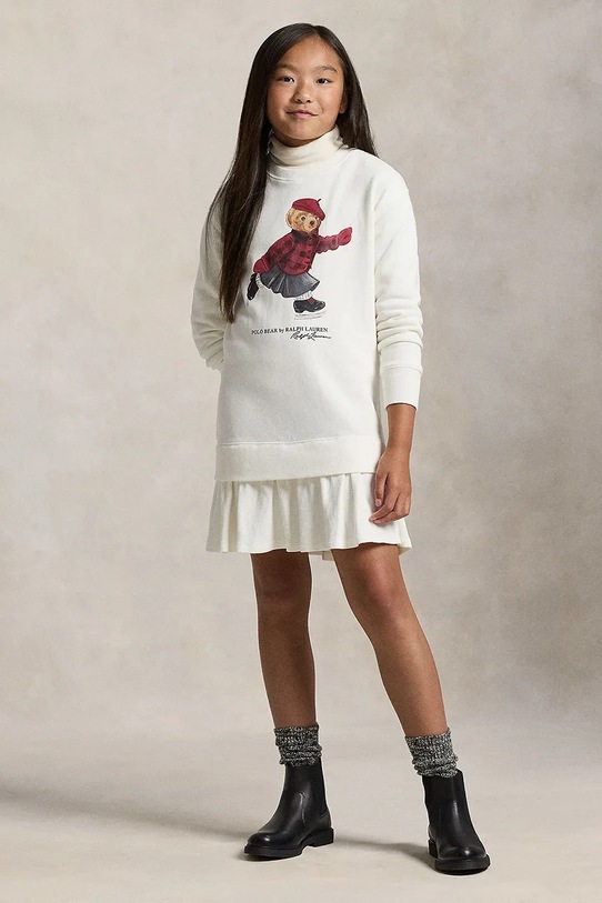 Polo Ralph Lauren sukienka dziecięca z bawełną rozkloszowany beżowy 313A99233001