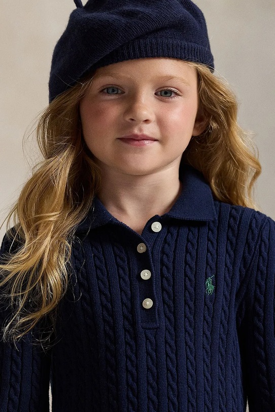 Παιδικό βαμβακερό φόρεμα Polo Ralph Lauren 312978841001 σκούρο μπλε