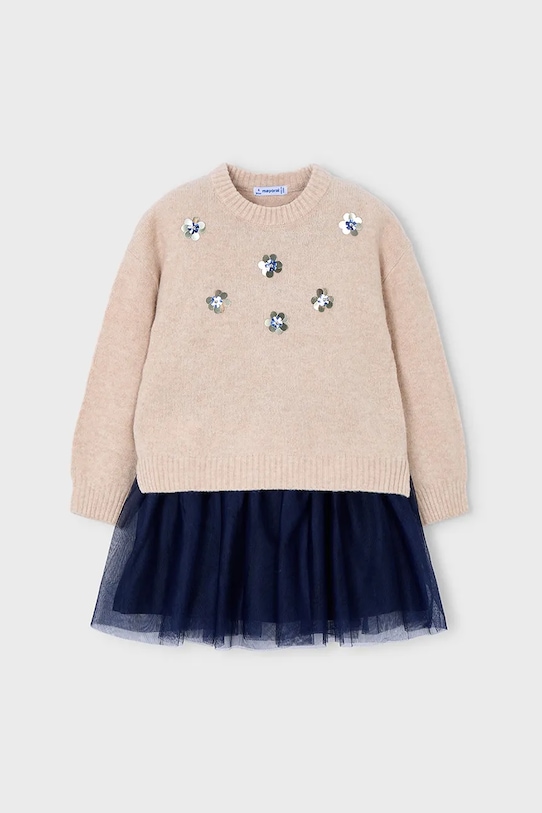 Παιδικό φόρεμα Mayoral απλικέ μπεζ 4918.6K.Mini.9BYA